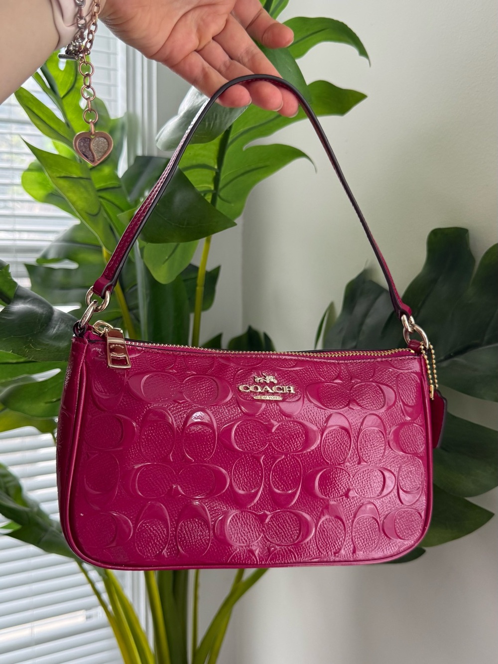 Coach Embossed Patent Shoulder Bag in Fuchsia